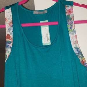 XL Teal tank top with floral lace